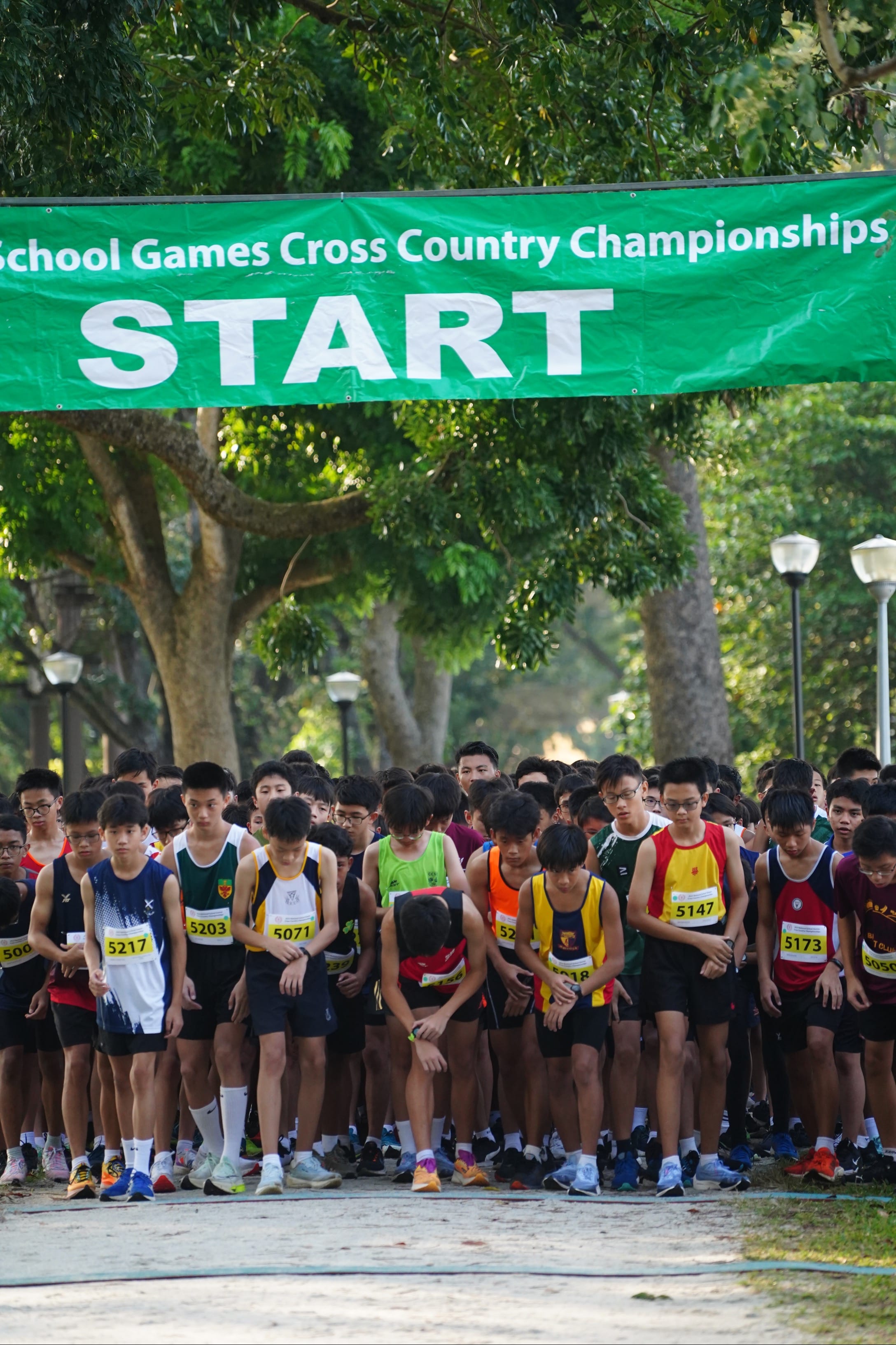 A large group of runners at the starting line